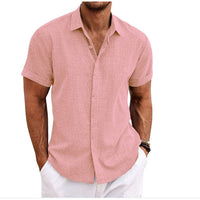 Thumbnail for Men's Solid Color Loose Linen Short-sleeved T-shirt