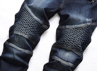 Thumbnail for Men's Motorcycle Pleated Slim Stretch Jeans