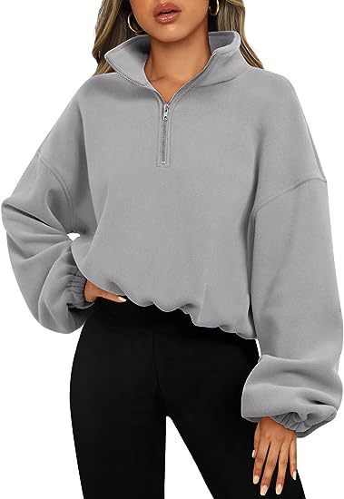Loose Sport Pullover Hoodie Women - Winter Solid Color Zipper Stand Collar Sweatshirt