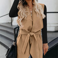 Thumbnail for Solid Color Sleeveless Wool Coat