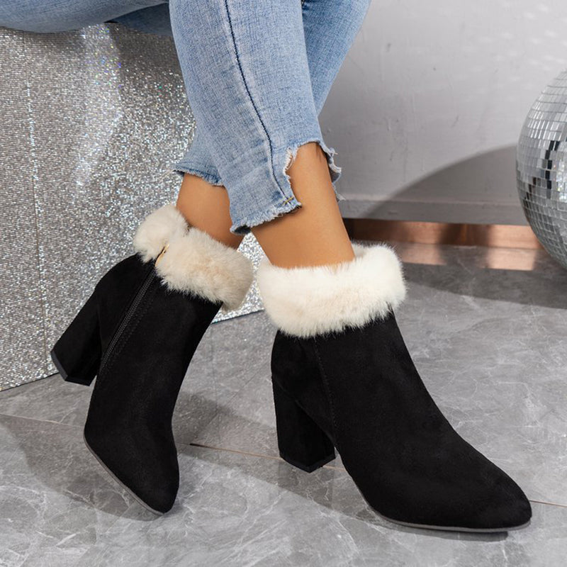 New Plaid Print Plush Ankle Boots