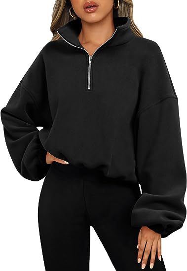 Loose Sport Pullover Hoodie Women - Winter Solid Color Zipper Stand Collar Sweatshirt