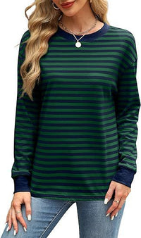 Thumbnail for Women's Striped Pattern Tunic Round Neck Long-sleeved Sweater