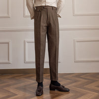 Thumbnail for Herringbone Wool Suit Pants Men's High Waist Straight