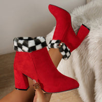 Thumbnail for New Plaid Print Plush Ankle Boots