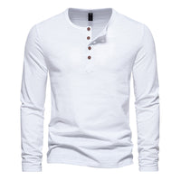 Thumbnail for Winter New Long Sleeve T-shirt Men's Bamboo Cotton Solid Color Four Button Henry Collar Long Sleeve T-shirt Men