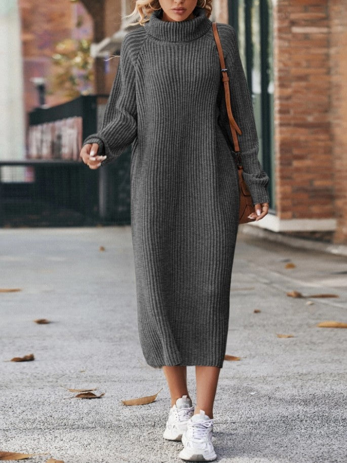 Long Sweater Dress Loose Over Knee Turtleneck Knitting Dress Female Base Dress
