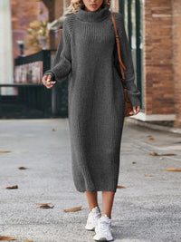 Thumbnail for Long Sweater Dress Loose Over Knee Turtleneck Knitting Dress Female Base Dress