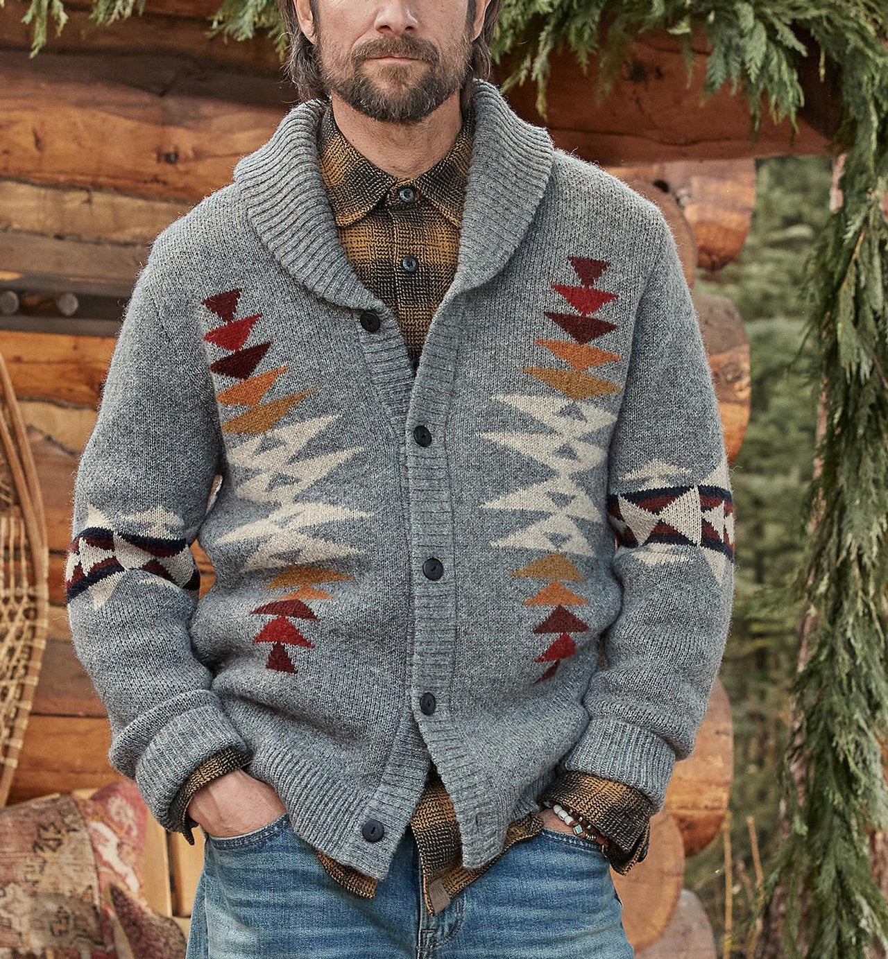 Men's Sweaters Jacquard Lapel Long Sleeve Sweater Coat