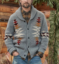 Thumbnail for Men's Sweaters Jacquard Lapel Long Sleeve Sweater Coat