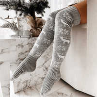 Thumbnail for Winter Christmas Warm Knitted Women Stocking Beautiful Elk Snowflake Jacquard Over-the-knee Casual Long Socks For Ladies Gifts Free Size