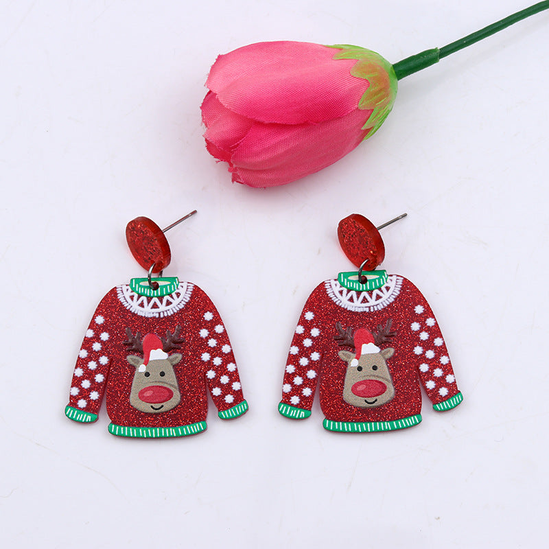 Red Sweater Christmas Earrings Cute Elk Female