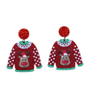 Thumbnail for Red Sweater Christmas Earrings Cute Elk Female