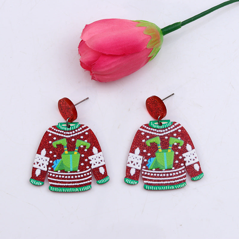 Red Sweater Christmas Earrings Cute Elk Female