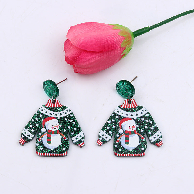 Red Sweater Christmas Earrings Cute Elk Female