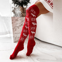 Thumbnail for Winter Christmas Warm Knitted Women Stocking Beautiful Elk Snowflake Jacquard Over-the-knee Casual Long Socks For Ladies Gifts Free Size