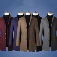 Thumbnail for Single-breasted Stand Collar Wool Woolen Men's Coat