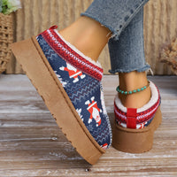 Thumbnail for Women's Cartoon Christmas Print Ankle Boots Casual Slip On Plush Lined Home Shoes Comfortable Winter Short Boots