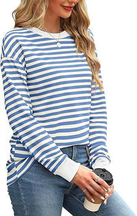 Thumbnail for Women's Striped Pattern Tunic Round Neck Long-sleeved Sweater