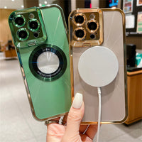 Thumbnail for Electroplated Phone Case Luxury Plating CD Pattern Magsafe Bracket Case For IPhone 12 13 14 Pro Max Invisible Camera Stand Holder Lens Holder Magnetic Suction