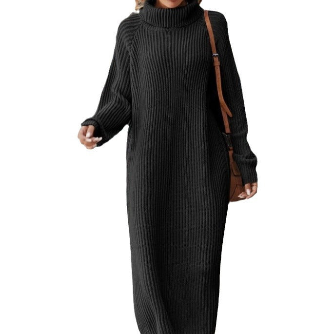 Long Sweater Dress Loose Over Knee Turtleneck Knitting Dress Female Base Dress