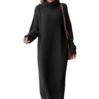 Thumbnail for Long Sweater Dress Loose Over Knee Turtleneck Knitting Dress Female Base Dress