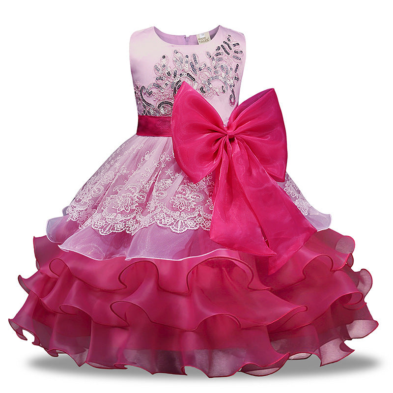Girls' Sequined Dress Bow Kids Skirt