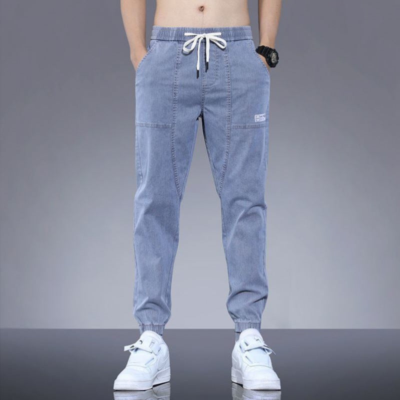 Spring And Autumn New Jeans Men's - Stitching Ankle Banded Pants