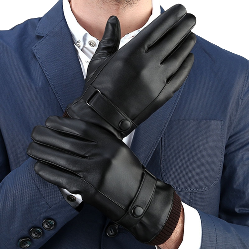 Men's Winter Riding Fleece Padded PU Gloves