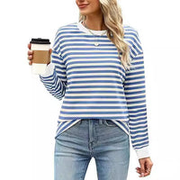 Thumbnail for Women's Striped Pattern Tunic Round Neck Long-sleeved Sweater