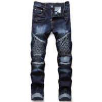Thumbnail for Men's Motorcycle Pleated Slim Stretch Jeans