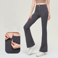 Thumbnail for High Waist Zipper Bell-bottom Trousers For Women Slimming Butt Lifting Flared Leggings Sports Gym Fitness Yoga Pants Quick-drying