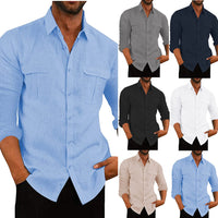 Thumbnail for European And American Men's Shirt Double Pocket Cotton Linen