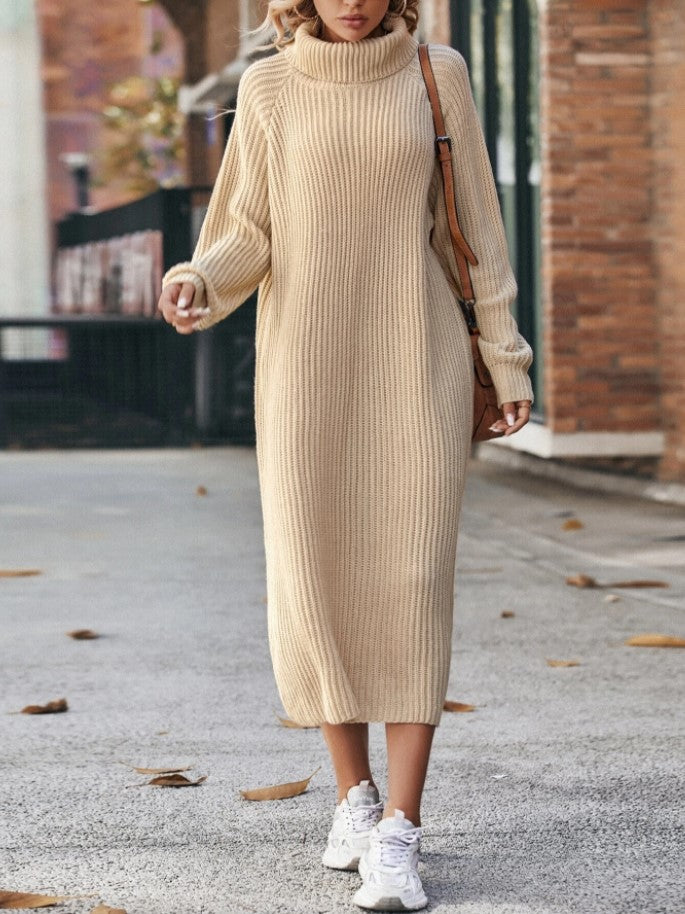 Long Sweater Dress Loose Over Knee Turtleneck Knitting Dress Female Base Dress