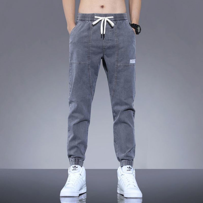 Spring And Autumn New Jeans Men's - Stitching Ankle Banded Pants