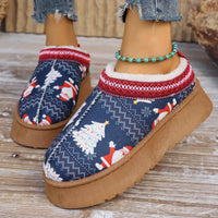 Thumbnail for Women's Cartoon Christmas Print Ankle Boots Casual Slip On Plush Lined Home Shoes Comfortable Winter Short Boots
