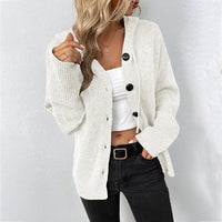 Thumbnail for Solid Color Hooded Single-breasted Sweater Women's Cardigan Coat