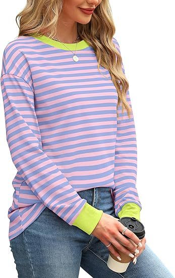 Women's Striped Pattern Tunic Round Neck Long-sleeved Sweater