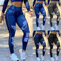 Thumbnail for Ladies High Waist High Stretch Faux Denim Leggings