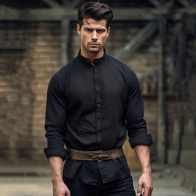 Men's Vintage Cotton And Linen Collar Shirt