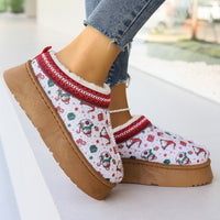 Thumbnail for Women's Cartoon Christmas Print Ankle Boots Casual Slip On Plush Lined Home Shoes Comfortable Winter Short Boots