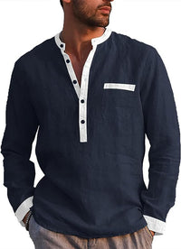 Thumbnail for Men's Long Sleeved Henry Shirts Cotton Linen Shirts Regular Men's Shirts