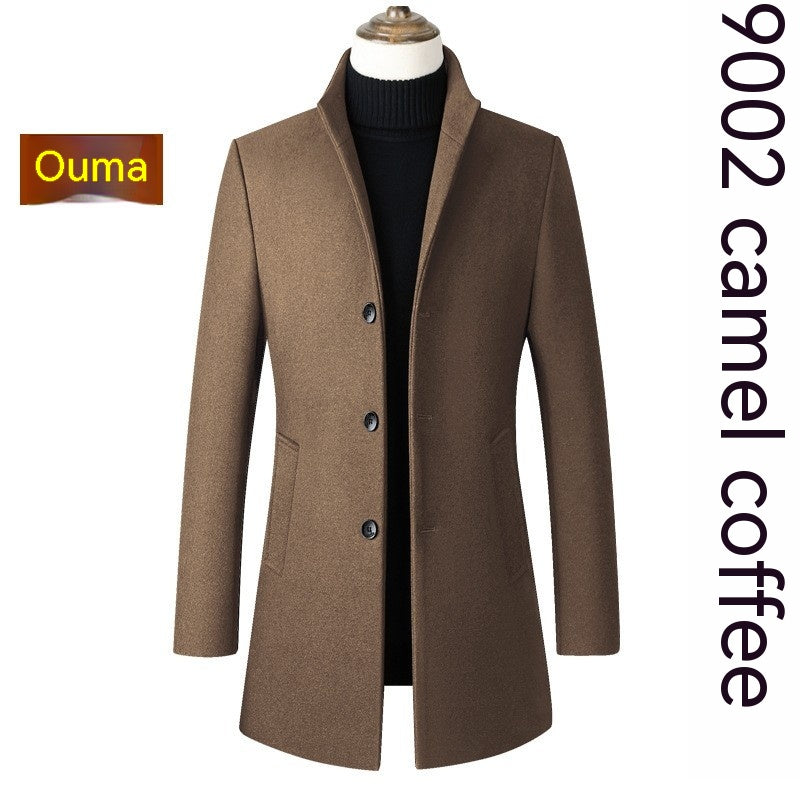 Single-breasted Stand Collar Wool Woolen Men's Coat