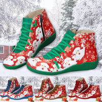 Thumbnail for Christmas Ankle Boots Women Santa Claus Snowflake Print Flats Shoes Casual Slip-on Side Zipper Design Short Boot