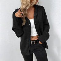 Thumbnail for Solid Color Hooded Single-breasted Sweater Women's Cardigan Coat