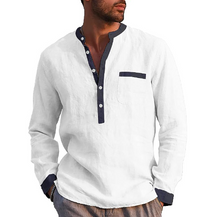 Thumbnail for Men's Long Sleeved Henry Shirts Cotton Linen Shirts Regular Men's Shirts