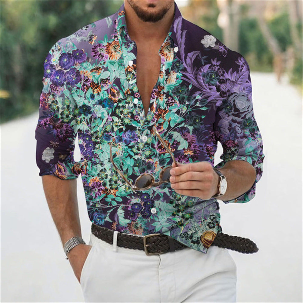 Men's Loose Floral Shirt Beach Retro