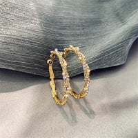 Thumbnail for Shiny Screw Crystal Round Hoop Earrings