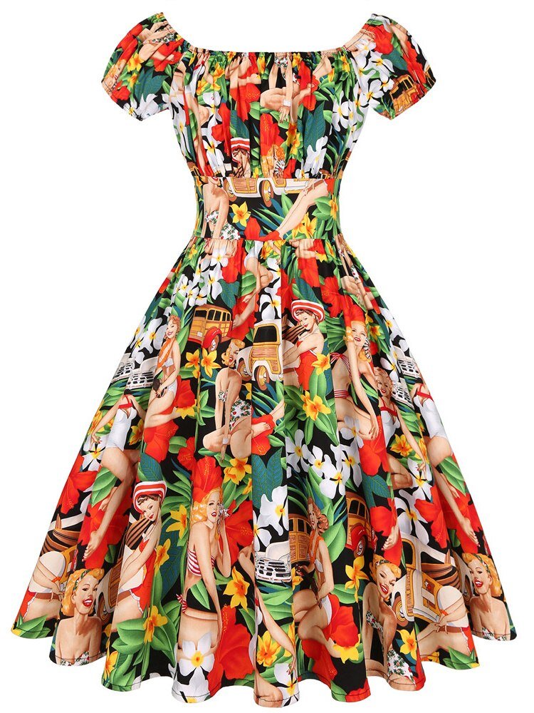 50s 60s Rockabilly Women Swing Dress Summer Elegant Ladies Vintage Party Dresses - NetPex