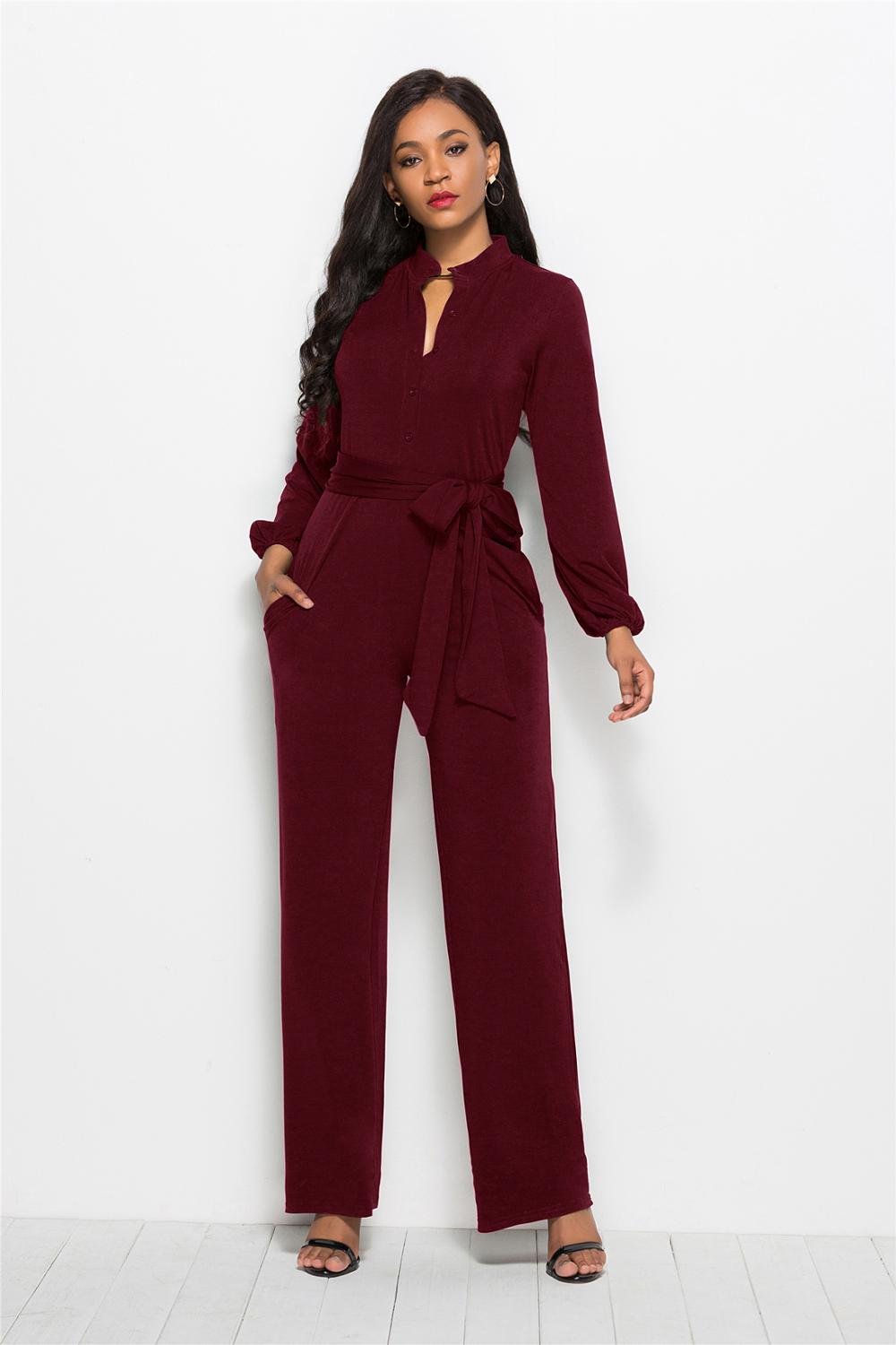 Women bandage long sleeve v-neck Rompers - women jumpsuit